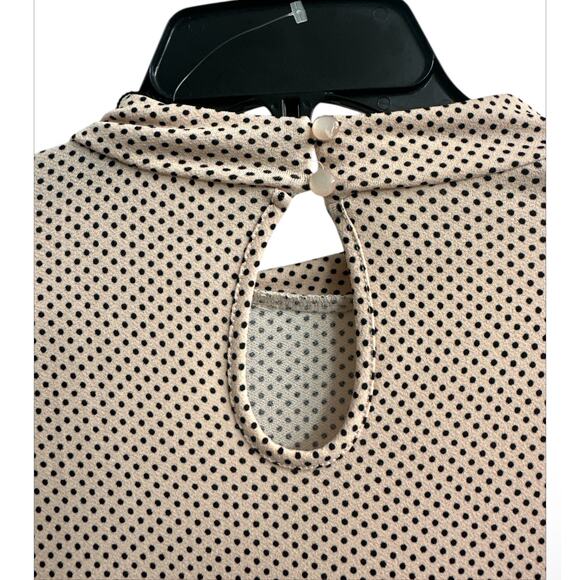 ADRIANNA PAPELL Champagne Polka Dot Side Tie Neck Puff Sleeve Blouse Top Large - Picture 4 of 9